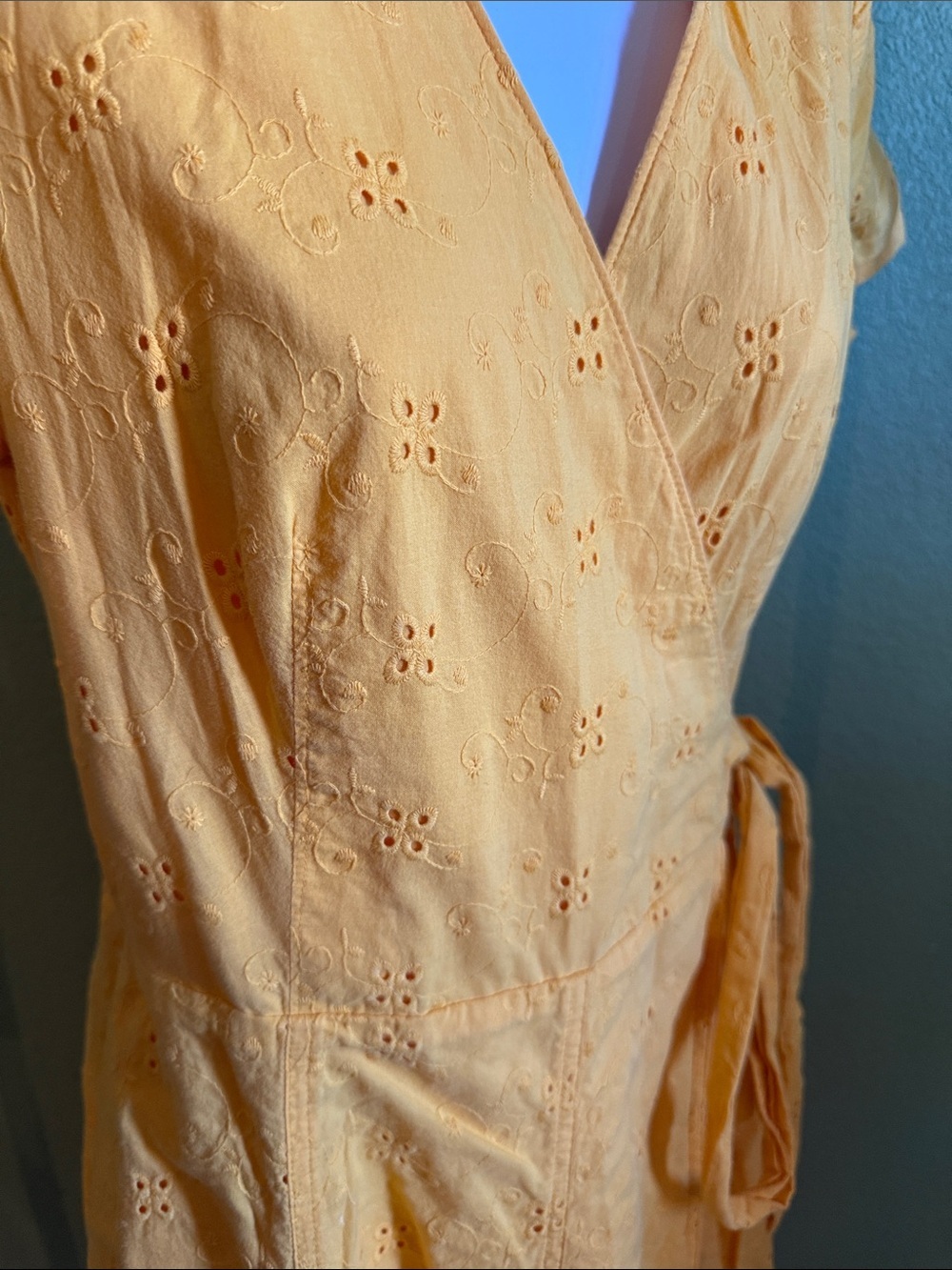 Isaac Mizrahi Yellow Eyelet Wrap Midi Dress - Picture 2 of 7